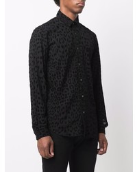 Мужская черная рубашка с длинным рукавом с леопардовым принтом от Just Cavalli