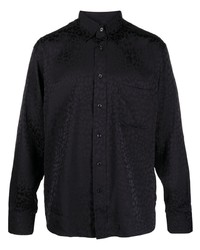 Мужская черная рубашка с длинным рукавом с леопардовым принтом от Tom Ford