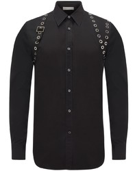 Мужская черная рубашка с длинным рукавом с люверсами от Alexander McQueen