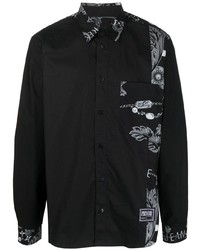 Мужская черная рубашка с длинным рукавом с "огурцами" от VERSACE JEANS COUTURE