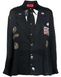 Мужская черная рубашка с длинным рукавом с принтом от 424