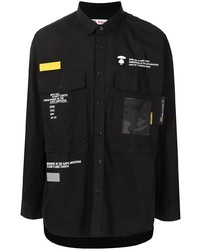 Мужская черная рубашка с длинным рукавом с принтом от AAPE BY A BATHING APE