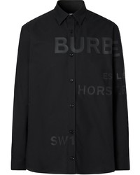 Мужская черная рубашка с длинным рукавом с принтом от Burberry