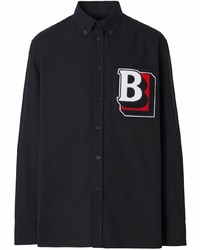 Мужская черная рубашка с длинным рукавом с принтом от Burberry