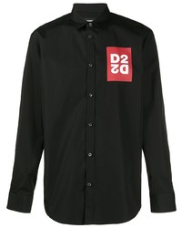 Мужская черная рубашка с длинным рукавом с принтом от DSQUARED2