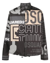 Мужская черная рубашка с длинным рукавом с принтом от DSQUARED2