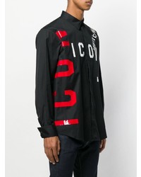 Мужская черная рубашка с длинным рукавом с принтом от DSQUARED2