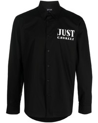 Мужская черная рубашка с длинным рукавом с принтом от Just Cavalli