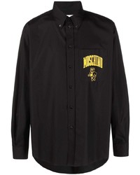 Мужская черная рубашка с длинным рукавом с принтом от Moschino