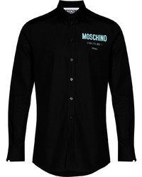Мужская черная рубашка с длинным рукавом с принтом от Moschino