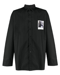 Мужская черная рубашка с длинным рукавом с принтом от Raf Simons