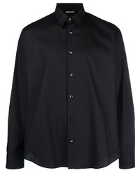 Мужская черная рубашка с длинным рукавом с принтом от Roberto Cavalli