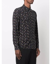 Мужская черная рубашка с длинным рукавом с принтом от Saint Laurent