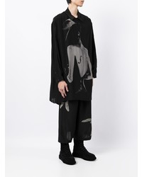 Мужская черная рубашка с длинным рукавом с принтом от Yohji Yamamoto