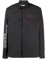 Мужская черная рубашка с длинным рукавом с принтом от Valentino