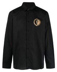 Мужская черная рубашка с длинным рукавом с принтом от VERSACE JEANS COUTURE