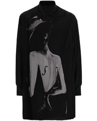 Мужская черная рубашка с длинным рукавом с принтом от Yohji Yamamoto