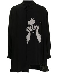 Мужская черная рубашка с длинным рукавом с принтом от Yohji Yamamoto