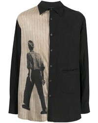 Мужская черная рубашка с длинным рукавом с принтом от Ziggy Chen