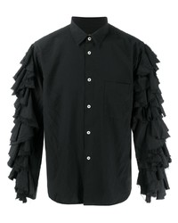 Мужская черная рубашка с длинным рукавом с рюшами от Comme Des Garcons Homme Plus
