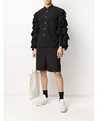 Мужская черная рубашка с длинным рукавом с рюшами от Comme Des Garcons Homme Plus