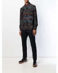 Мужская черная рубашка с длинным рукавом с узором зигзаг от Missoni