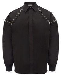 Мужская черная рубашка с длинным рукавом с украшением от Alexander McQueen
