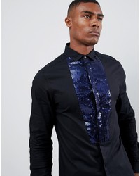 Мужская черная рубашка с длинным рукавом с украшением от ASOS DESIGN