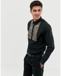 Мужская черная рубашка с длинным рукавом с украшением от Burton Menswear