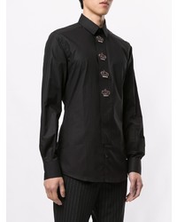 Мужская черная рубашка с длинным рукавом с украшением от Dolce & Gabbana