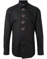 Мужская черная рубашка с длинным рукавом с украшением от Dolce & Gabbana