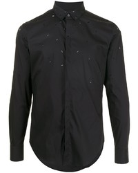 Мужская черная рубашка с длинным рукавом с украшением от Emporio Armani