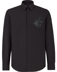 Мужская черная рубашка с длинным рукавом с украшением от Fendi
