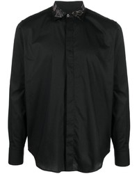 Мужская черная рубашка с длинным рукавом с украшением от John Richmond
