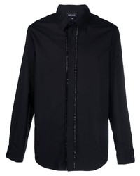 Мужская черная рубашка с длинным рукавом с украшением от Just Cavalli