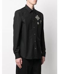 Мужская черная рубашка с длинным рукавом с украшением от Alexander McQueen