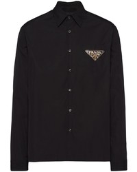 Мужская черная рубашка с длинным рукавом с украшением от Prada
