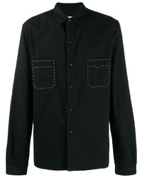 Мужская черная рубашка с длинным рукавом с украшением от Saint Laurent