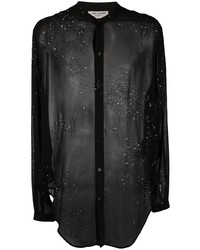 Мужская черная рубашка с длинным рукавом с украшением от Saint Laurent