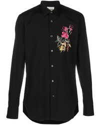 Мужская черная рубашка с длинным рукавом с цветочным принтом от Alexander McQueen