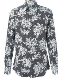 Мужская черная рубашка с длинным рукавом с цветочным принтом от Dolce & Gabbana