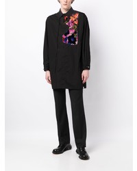 Мужская черная рубашка с длинным рукавом с цветочным принтом от Yohji Yamamoto