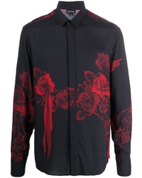 Мужская черная рубашка с длинным рукавом с цветочным принтом от Just Cavalli