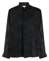 Мужская черная рубашка с длинным рукавом с цветочным принтом от Saint Laurent