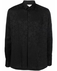 Мужская черная рубашка с длинным рукавом с цветочным принтом от Saint Laurent