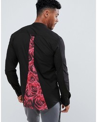 Мужская черная рубашка с длинным рукавом с цветочным принтом от Siksilk
