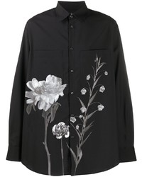 Мужская черная рубашка с длинным рукавом с цветочным принтом от Valentino
