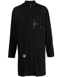 Мужская черная рубашка с длинным рукавом с цветочным принтом от Yohji Yamamoto