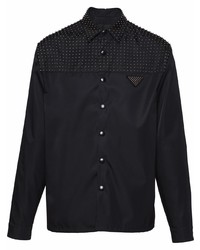 Мужская черная рубашка с длинным рукавом с шипами от Prada
