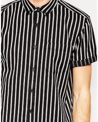 Мужская черная рубашка с коротким рукавом в вертикальную полоску от Asos